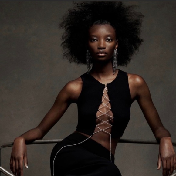 ZARA SEAMLESS RHINESTONE CROP TOP XS-S - Picture 2 of 9